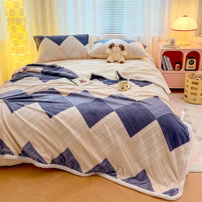 91家纺网 家纺一手货源 找家纺 锦润家纺 2025年新款牛奶绒羊羔绒AB版包边毛毯菱形米兰