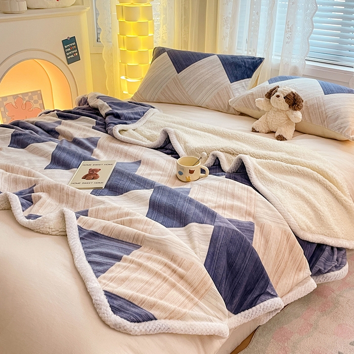 91家纺网 家纺一手货源 找家纺 锦润家纺 2025年新款牛奶绒羊羔绒AB版包边毛毯菱形米兰