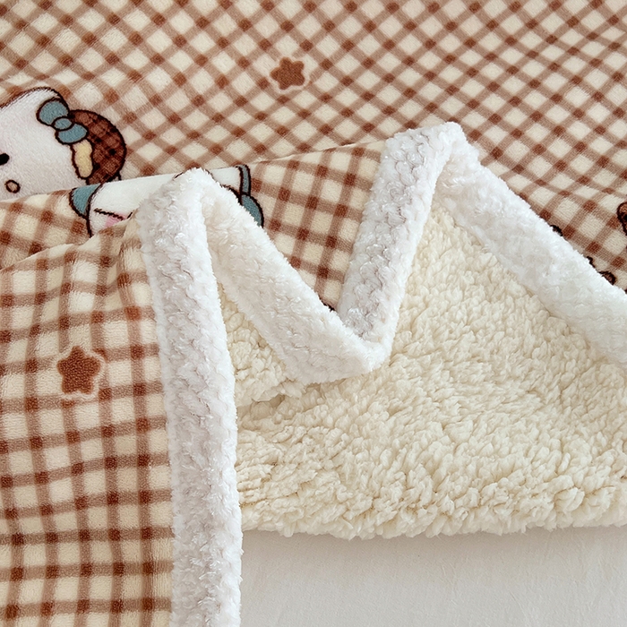 91家纺网 家纺一手货源 找家纺 锦润家纺 2025年新款牛奶绒羊羔绒AB版包边毛毯你好凯蒂