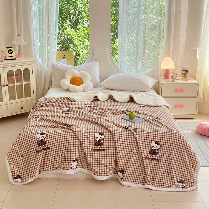 91家纺网 家纺一手货源 找家纺 锦润家纺 2025年新款牛奶绒羊羔绒AB版包边毛毯你好凯蒂