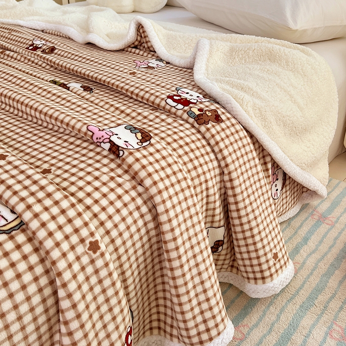 91家纺网 家纺一手货源 找家纺 锦润家纺 2025年新款牛奶绒羊羔绒AB版包边毛毯你好凯蒂