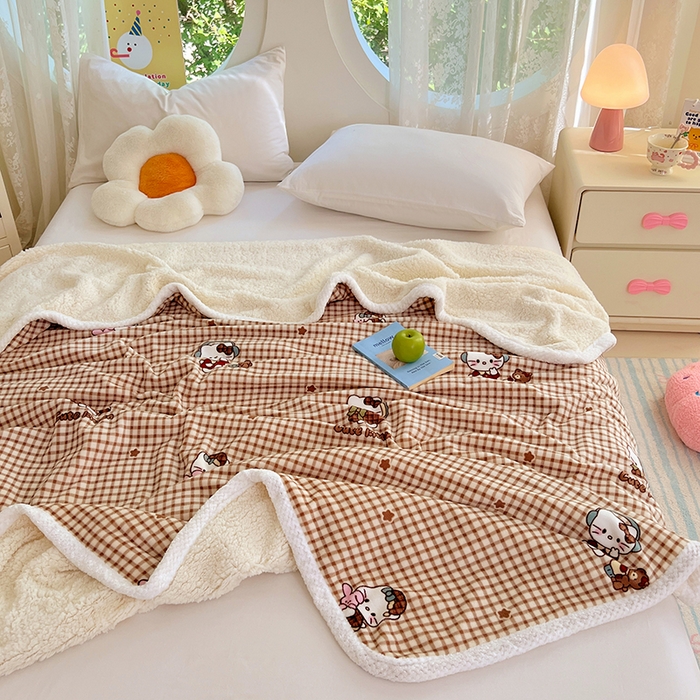 91家纺网 家纺一手货源 找家纺 锦润家纺 2025年新款牛奶绒羊羔绒AB版包边毛毯你好凯蒂