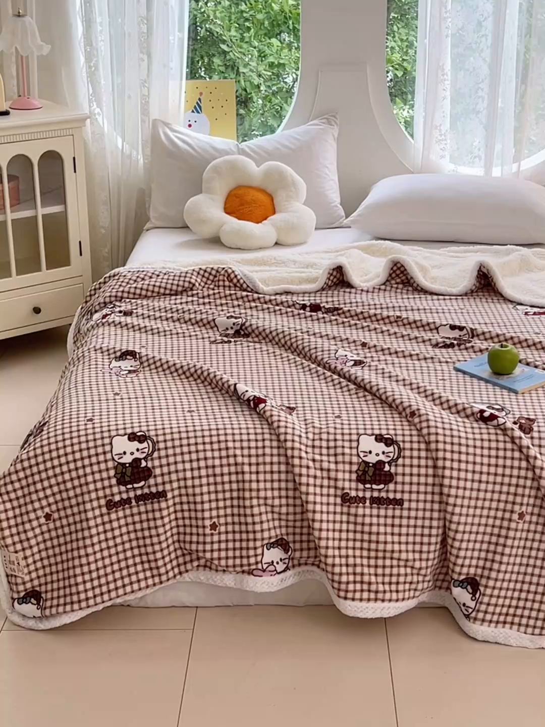 91家纺网 家纺一手货源 找家纺 锦润家纺 2025年新款牛奶绒羊羔绒AB版包边毛毯你好凯蒂