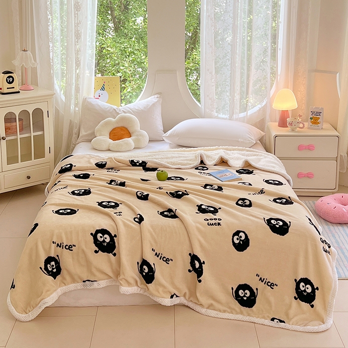 91家纺网 家纺一手货源 找家纺 锦润家纺 2025年新款牛奶绒羊羔绒AB版包边毛毯小精灵