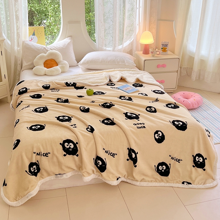 91家纺网 家纺一手货源 找家纺 锦润家纺 2025年新款牛奶绒羊羔绒AB版包边毛毯小精灵