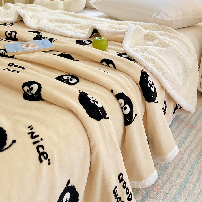 91家纺网 家纺一手货源 找家纺 锦润家纺 2025年新款牛奶绒羊羔绒AB版包边毛毯小精灵