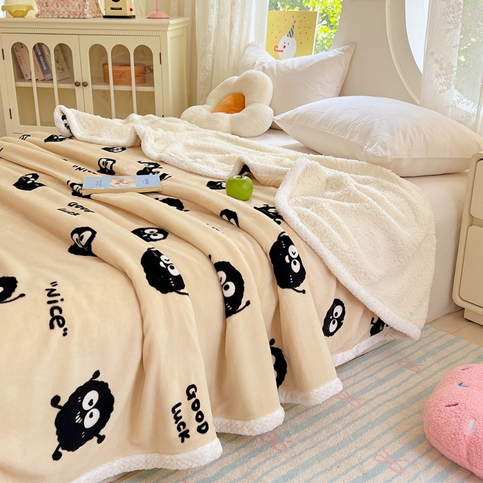 91家纺网 家纺一手货源 找家纺 锦润家纺 2025年新款牛奶绒羊羔绒AB版包边毛毯小精灵