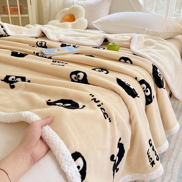 91家纺网 家纺一手货源 找家纺 锦润家纺 2025年新款牛奶绒羊羔绒AB版包边毛毯小精灵