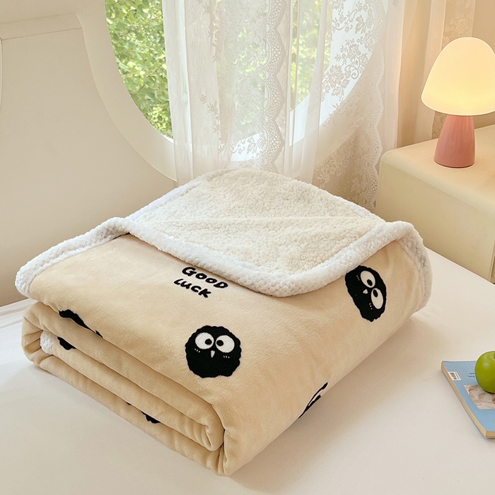 91家纺网 家纺一手货源 找家纺 锦润家纺 2025年新款牛奶绒羊羔绒AB版包边毛毯小精灵