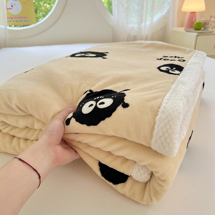 91家纺网 家纺一手货源 找家纺 锦润家纺 2025年新款牛奶绒羊羔绒AB版包边毛毯小精灵