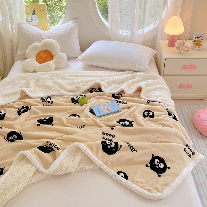 91家纺网 家纺一手货源 找家纺 锦润家纺 2025年新款牛奶绒羊羔绒AB版包边毛毯小精灵