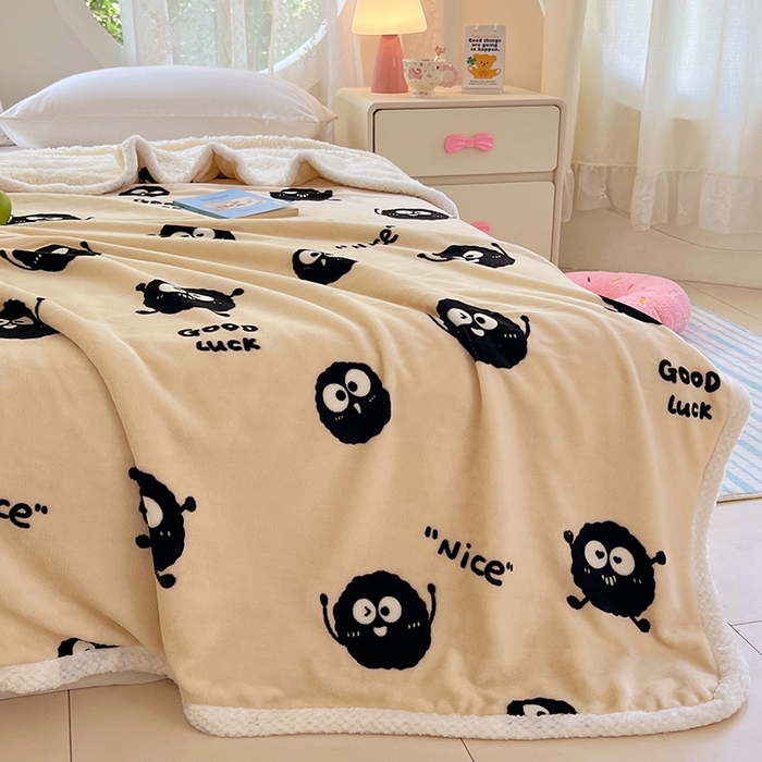 91家纺网 家纺一手货源 找家纺 锦润家纺 2025年新款牛奶绒羊羔绒AB版包边毛毯小精灵