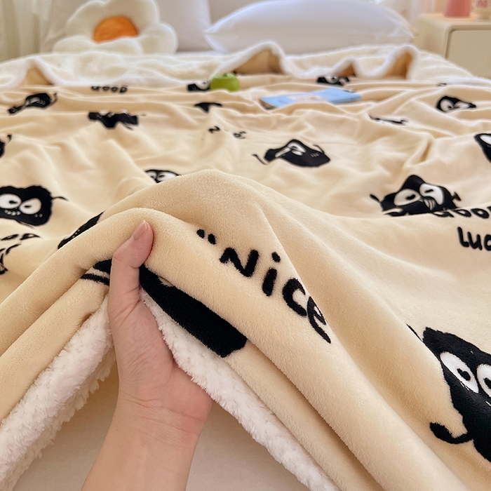 91家纺网 家纺一手货源 找家纺 锦润家纺 2025年新款牛奶绒羊羔绒AB版包边毛毯小精灵