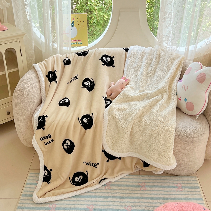 锦润家纺 2025年新款牛奶绒羊羔绒AB版包边毛毯小精灵