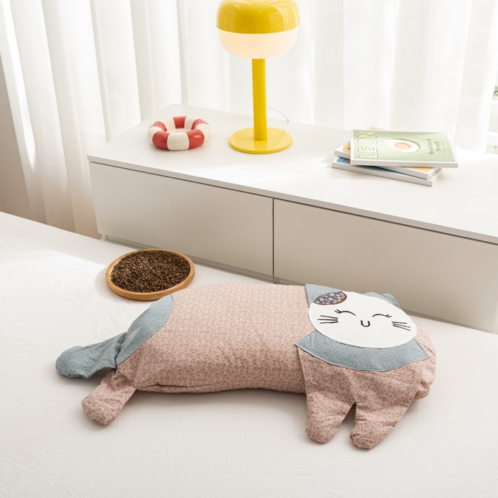 萌番宝 2025新款春夏新款慵懒觉觉猫卡通荞麦枕 黛粉色