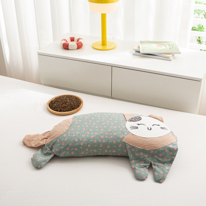 萌番宝 2025新款春夏新款慵懒觉觉猫卡通荞麦枕 氧绿色