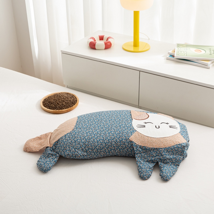 萌番宝 2025新款春夏新款慵懒觉觉猫卡通荞麦枕 藻蓝色