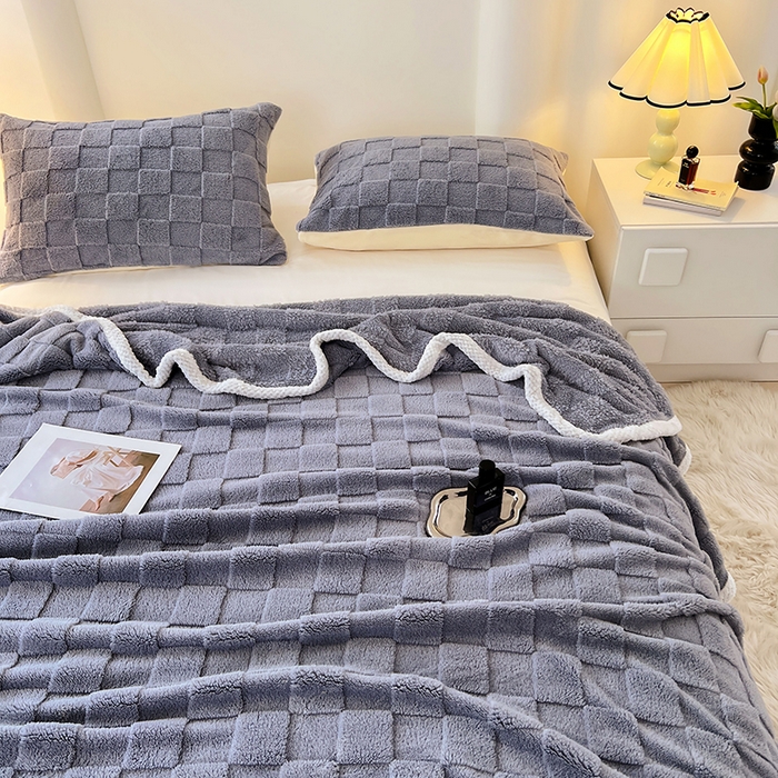 91家纺网 家纺一手货源 找家纺 锦润家纺 2025新款A类双面塔芙绒包边毛毯塔芙绒-灰兰