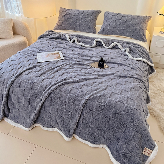 91家纺网 家纺一手货源 找家纺 锦润家纺 2025新款A类双面塔芙绒包边毛毯塔芙绒-灰兰