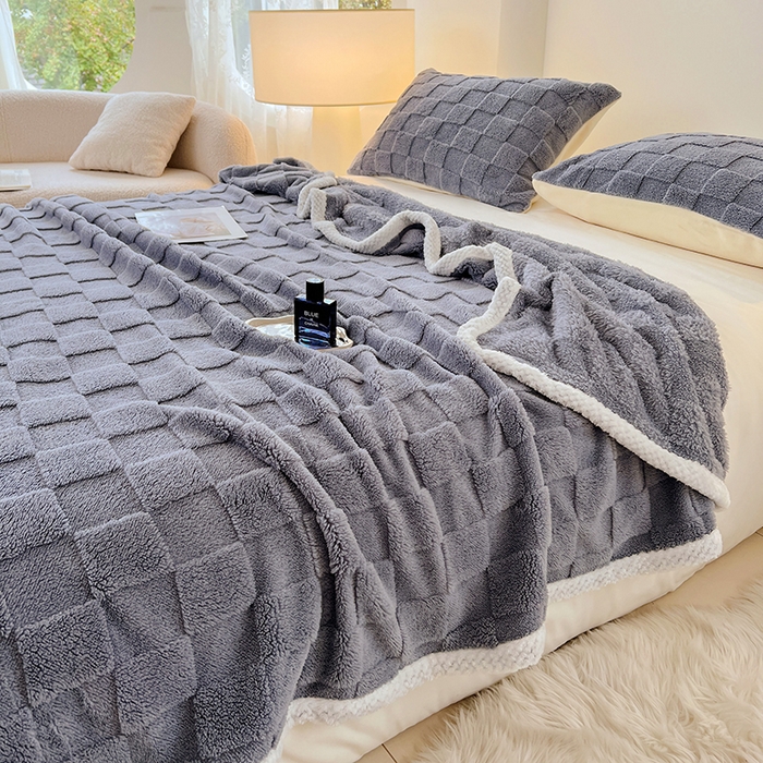 91家纺网 家纺一手货源 找家纺 锦润家纺 2025新款A类双面塔芙绒包边毛毯塔芙绒-灰兰