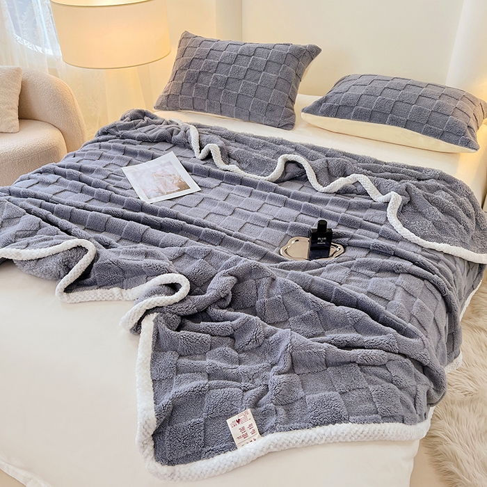 91家纺网 家纺一手货源 找家纺 锦润家纺 2025新款A类双面塔芙绒包边毛毯塔芙绒-灰兰