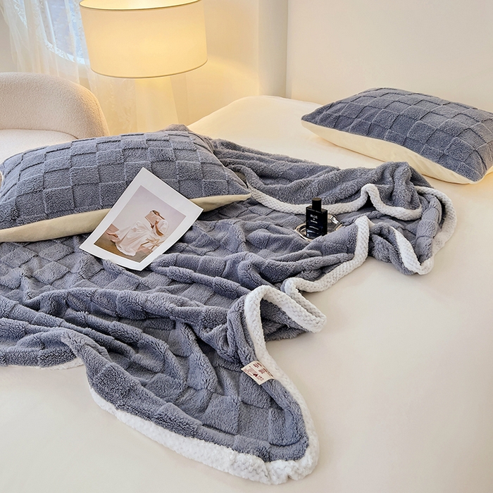 91家纺网 家纺一手货源 找家纺 锦润家纺 2025新款A类双面塔芙绒包边毛毯塔芙绒-灰兰