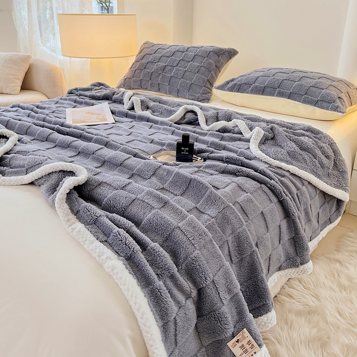 91家纺网 家纺一手货源 找家纺 锦润家纺 2025新款A类双面塔芙绒包边毛毯塔芙绒-灰兰