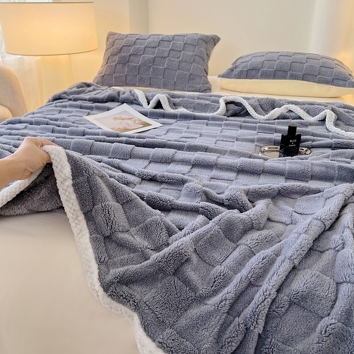 91家纺网 家纺一手货源 找家纺 锦润家纺 2025新款A类双面塔芙绒包边毛毯塔芙绒-灰兰