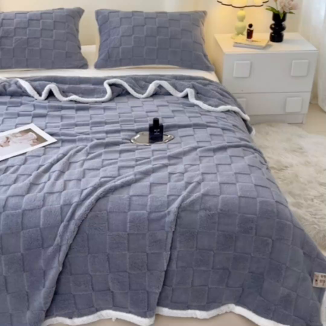 91家纺网 家纺一手货源 找家纺 锦润家纺 2025新款A类双面塔芙绒包边毛毯塔芙绒-灰兰