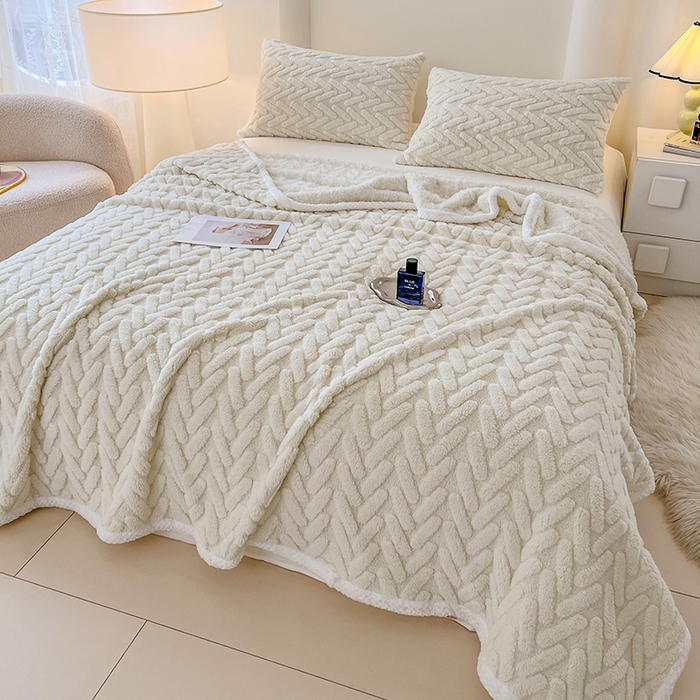 91家纺网 家纺一手货源 找家纺 锦润家纺 2025新款A类双面塔芙绒包边毛毯塔芙绒-米白