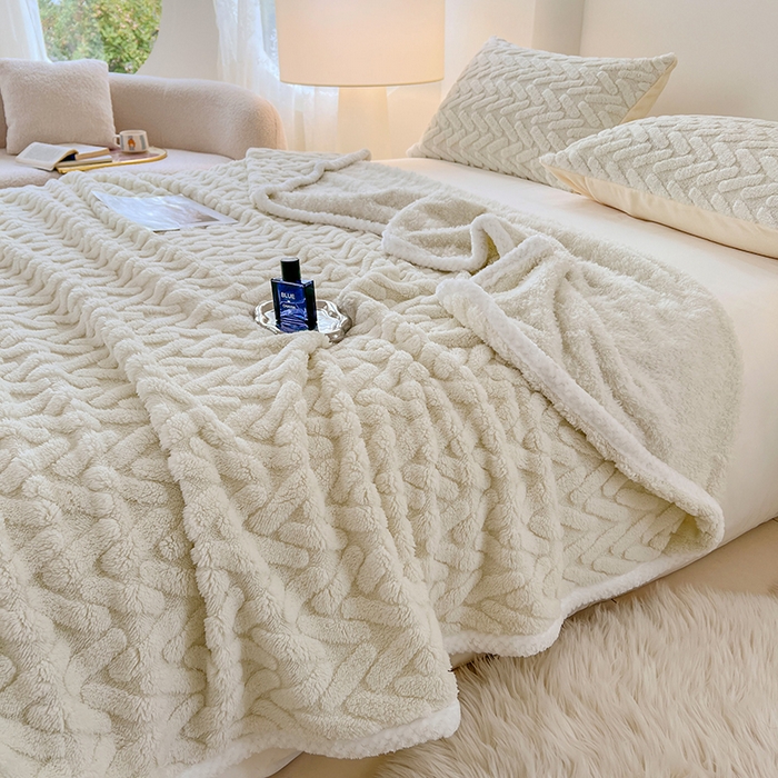 91家纺网 家纺一手货源 找家纺 锦润家纺 2025新款A类双面塔芙绒包边毛毯塔芙绒-米白