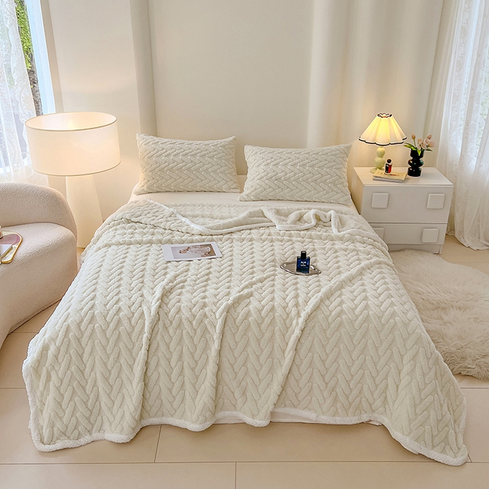 91家纺网 家纺一手货源 找家纺 锦润家纺 2025新款A类双面塔芙绒包边毛毯塔芙绒-米白