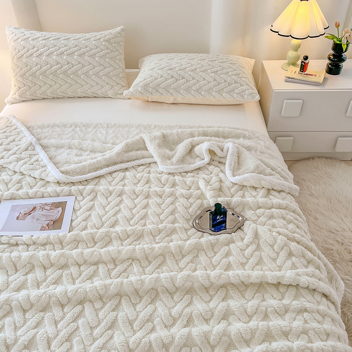 91家纺网 家纺一手货源 找家纺 锦润家纺 2025新款A类双面塔芙绒包边毛毯塔芙绒-米白