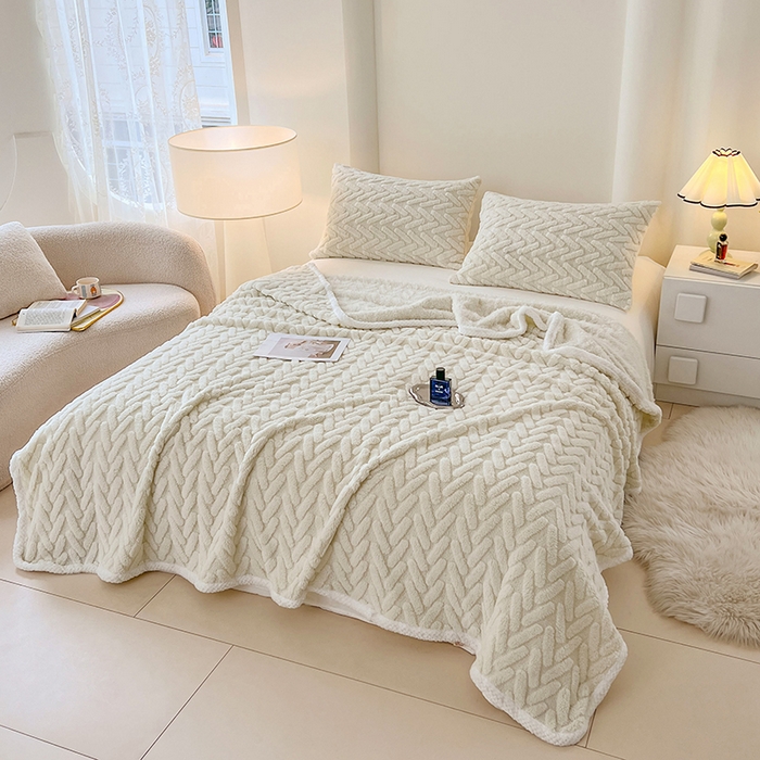 91家纺网 家纺一手货源 找家纺 锦润家纺 2025新款A类双面塔芙绒包边毛毯塔芙绒-米白