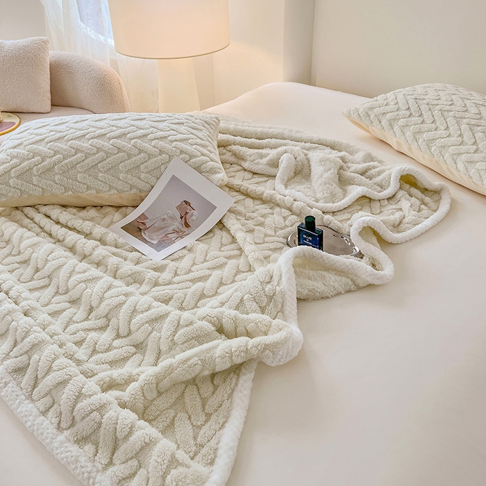 91家纺网 家纺一手货源 找家纺 锦润家纺 2025新款A类双面塔芙绒包边毛毯塔芙绒-米白