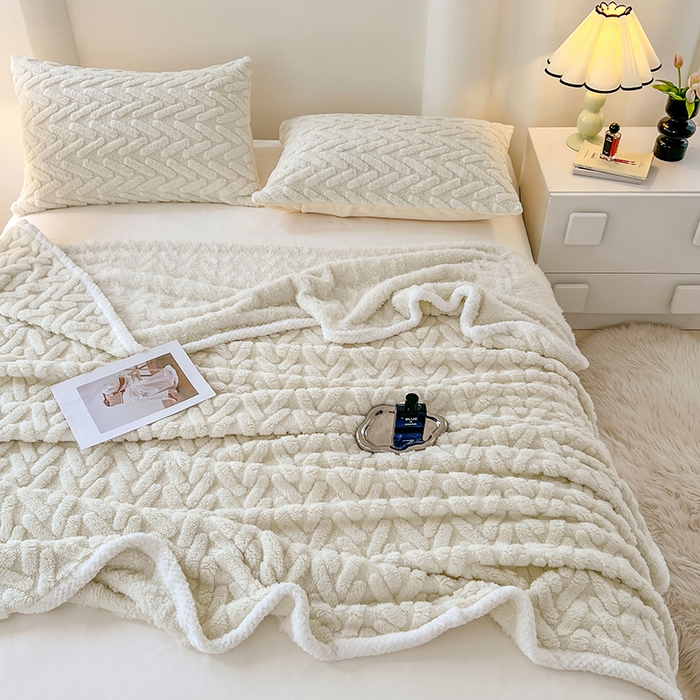 91家纺网 家纺一手货源 找家纺 锦润家纺 2025新款A类双面塔芙绒包边毛毯塔芙绒-米白