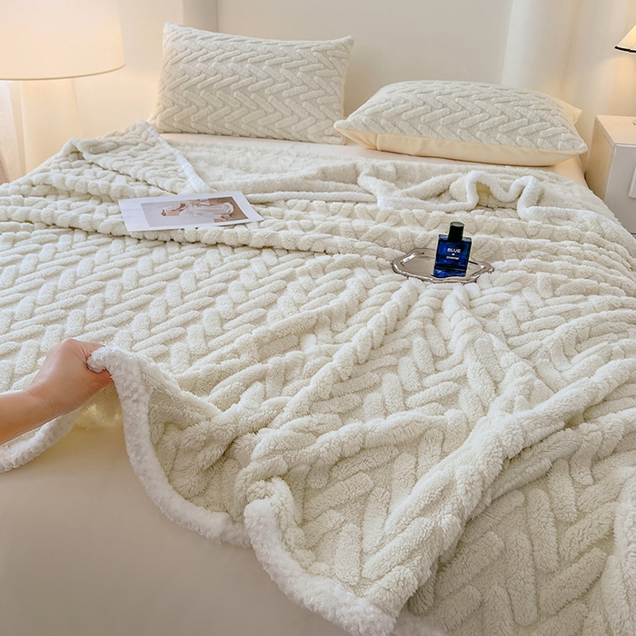 91家纺网 家纺一手货源 找家纺 锦润家纺 2025新款A类双面塔芙绒包边毛毯塔芙绒-米白