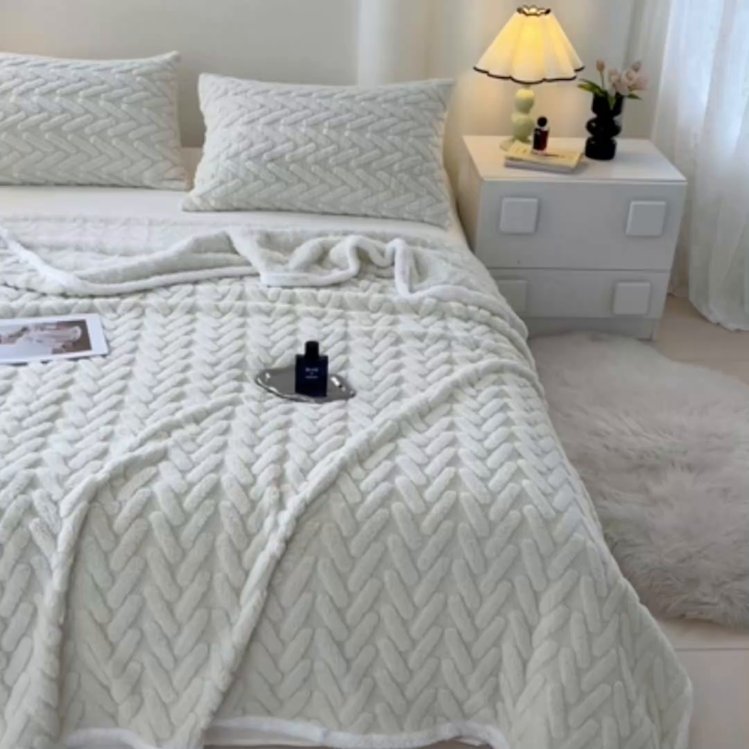 91家纺网 家纺一手货源 找家纺 锦润家纺 2025新款A类双面塔芙绒包边毛毯塔芙绒-米白