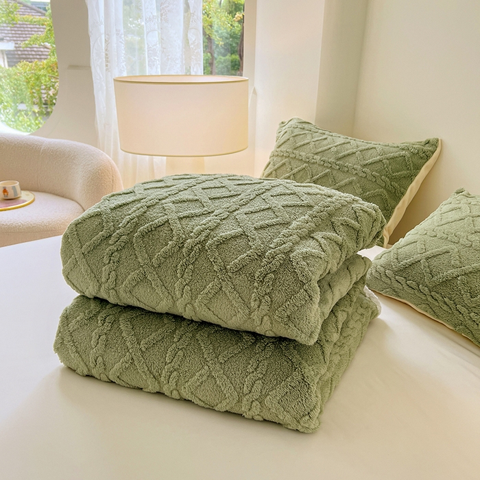91家纺网 家纺一手货源 找家纺 锦润家纺 2025新款A类双面塔芙绒包边毛毯塔芙绒-抹茶绿
