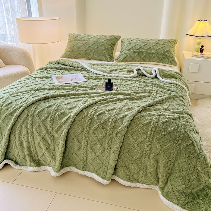 91家纺网 家纺一手货源 找家纺 锦润家纺 2025新款A类双面塔芙绒包边毛毯塔芙绒-抹茶绿