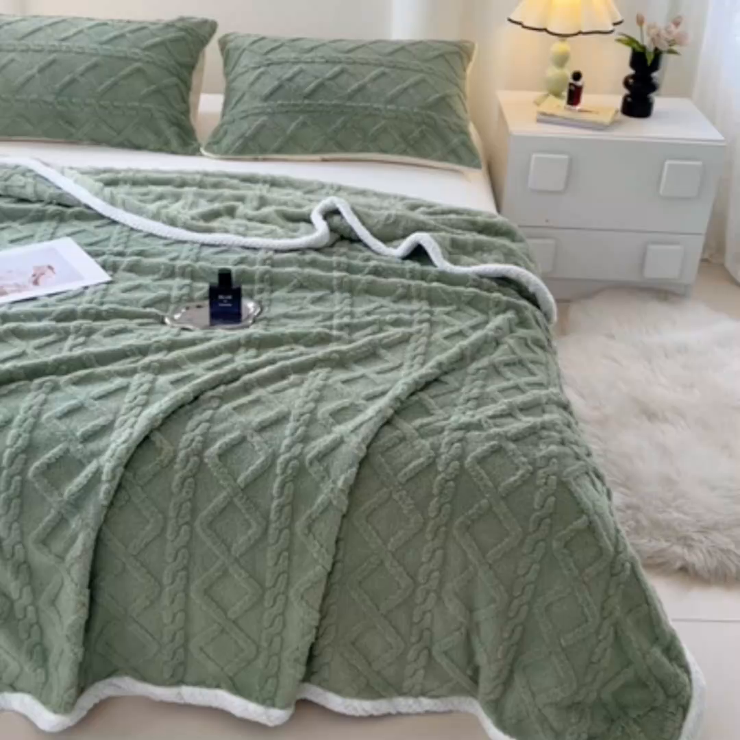 91家纺网 家纺一手货源 找家纺 锦润家纺 2025新款A类双面塔芙绒包边毛毯塔芙绒-抹茶绿