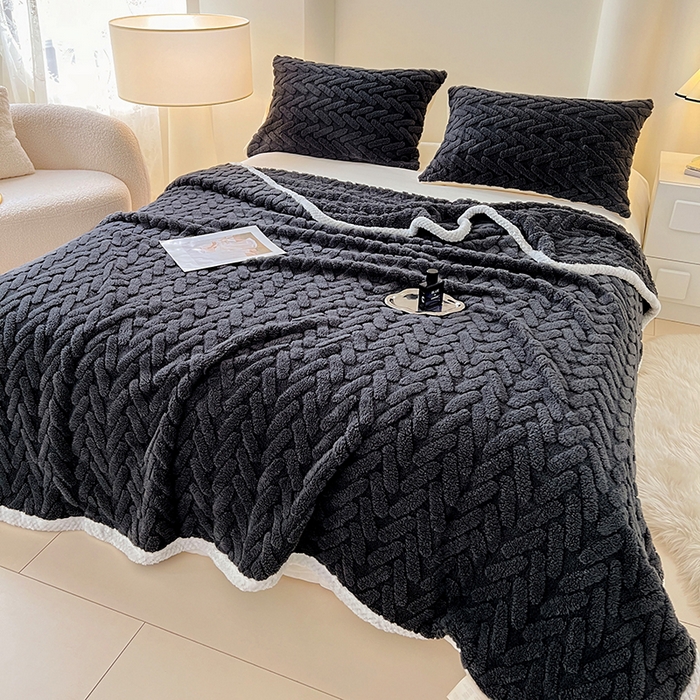 91家纺网 家纺一手货源 找家纺 锦润家纺 2025新款A类双面塔芙绒包边毛毯塔芙绒-深灰