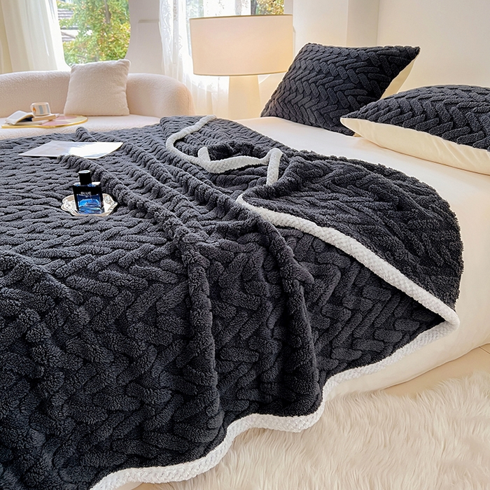 91家纺网 家纺一手货源 找家纺 锦润家纺 2025新款A类双面塔芙绒包边毛毯塔芙绒-深灰