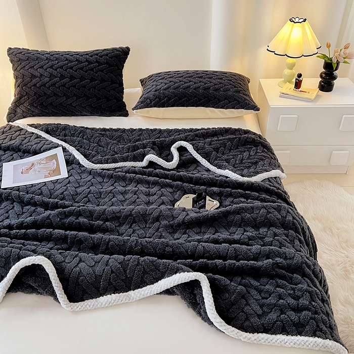 91家纺网 家纺一手货源 找家纺 锦润家纺 2025新款A类双面塔芙绒包边毛毯塔芙绒-深灰