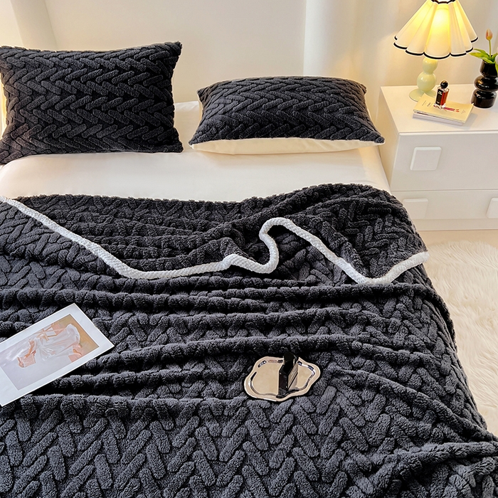 91家纺网 家纺一手货源 找家纺 锦润家纺 2025新款A类双面塔芙绒包边毛毯塔芙绒-深灰