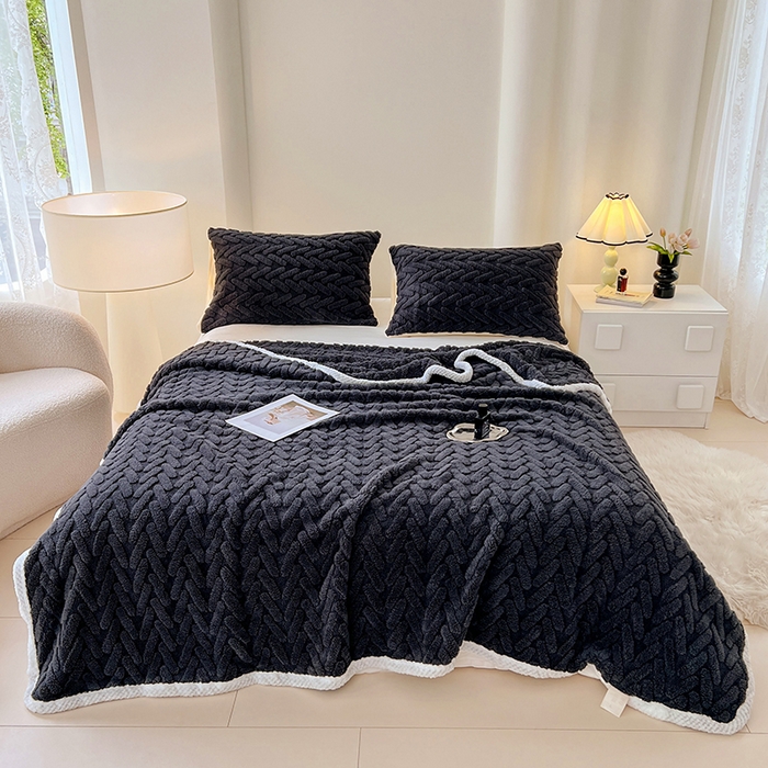 91家纺网 家纺一手货源 找家纺 锦润家纺 2025新款A类双面塔芙绒包边毛毯塔芙绒-深灰