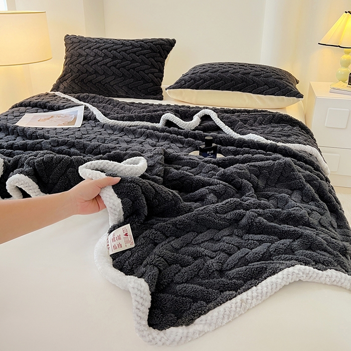 91家纺网 家纺一手货源 找家纺 锦润家纺 2025新款A类双面塔芙绒包边毛毯塔芙绒-深灰