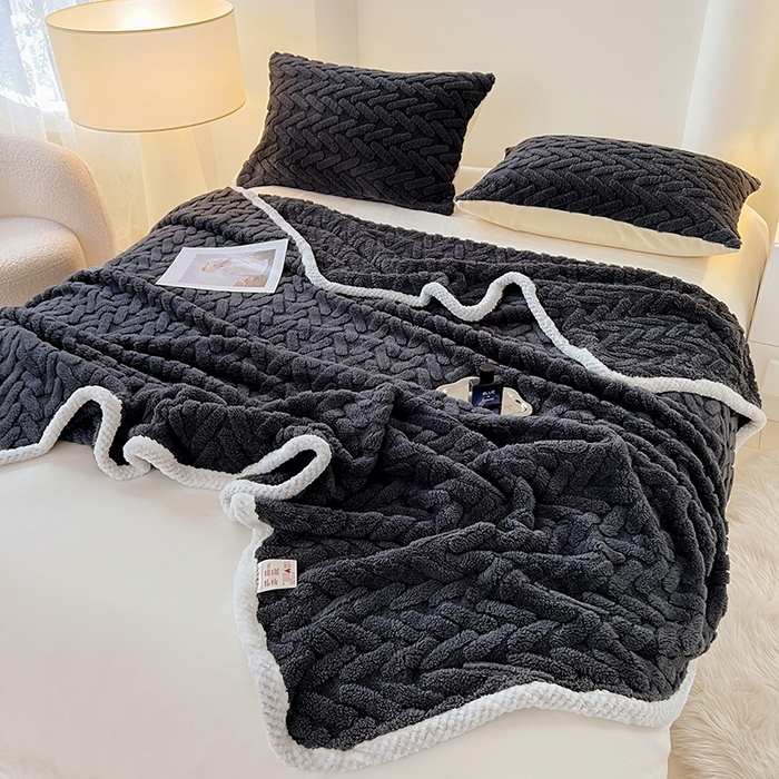 91家纺网 家纺一手货源 找家纺 锦润家纺 2025新款A类双面塔芙绒包边毛毯塔芙绒-深灰