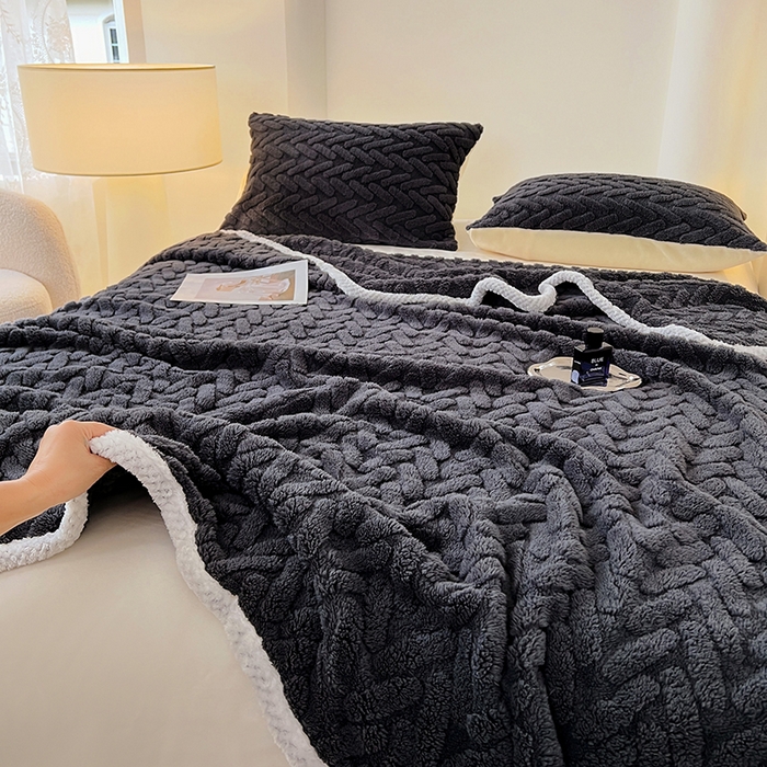 91家纺网 家纺一手货源 找家纺 锦润家纺 2025新款A类双面塔芙绒包边毛毯塔芙绒-深灰