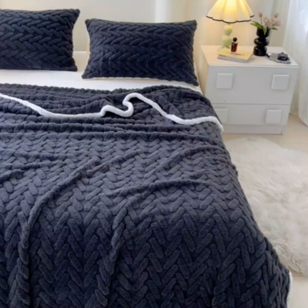 91家纺网 家纺一手货源 找家纺 锦润家纺 2025新款A类双面塔芙绒包边毛毯塔芙绒-深灰